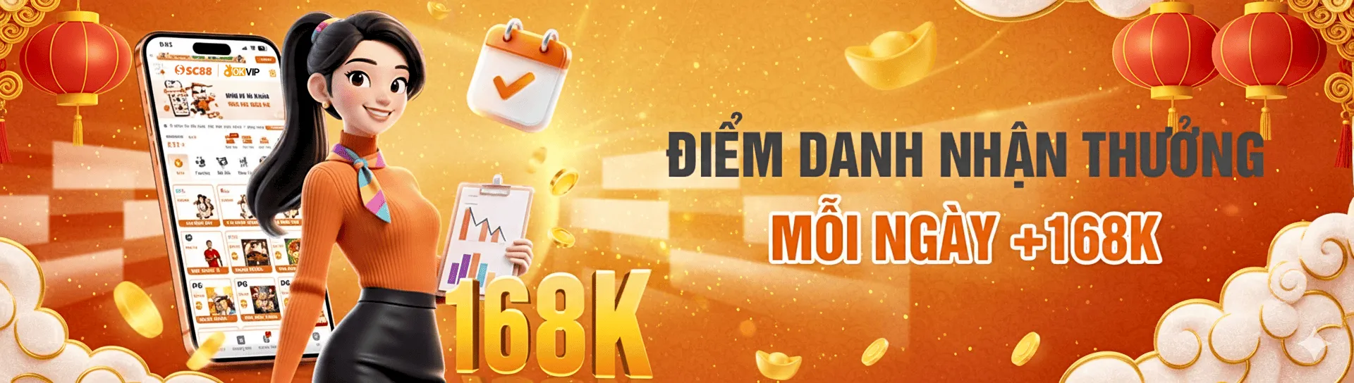 SC88 điểm danh nhận thưởng mỗi ngày +168K